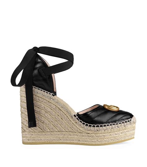 black leather gucci wedge shoes|Gucci espadrilles wedges.